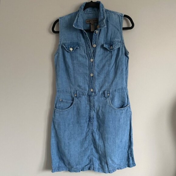 Vintage Jones New York 100% Linen Sleeveless Shirt Dress - 10, looks like denim! - Picture 8 of 9
